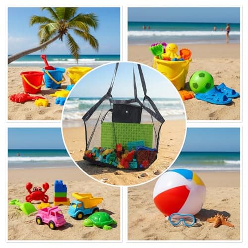 Yuomeaz Large Mesh Beach Bag, Black Mesh Tote Bag for Pool, Foldable Sandproof Beach Bags for Women, Travel, Summer, Party (15×9×14 in) — view 5