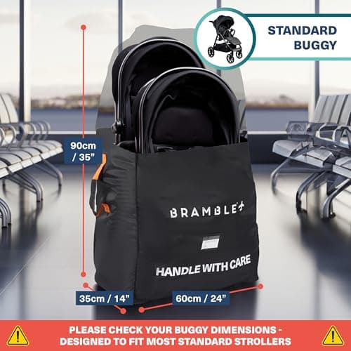 Bramble - Stroller Bag for Airplane Gate Check - Water Resistant Ballistic Nylon Pushchair Travel Bag with Padded Neoprene Straps, Carry Pouch & ID Window - 90 x 60 x 35cm (Black) — view 3