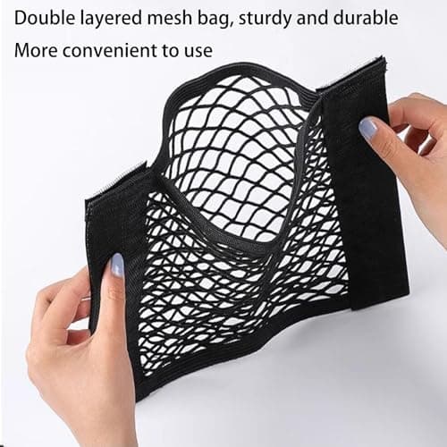 JCKD 2 Pcs Black Adhesive Mesh Cargo Net, 60 X 25cm & 40 X 25cm Elastic String Storage Mesh Bag, Car Trunk Storage Net Organizer, for Bottles, Groceries, Back Seat Car, Truck Trunk — view 4