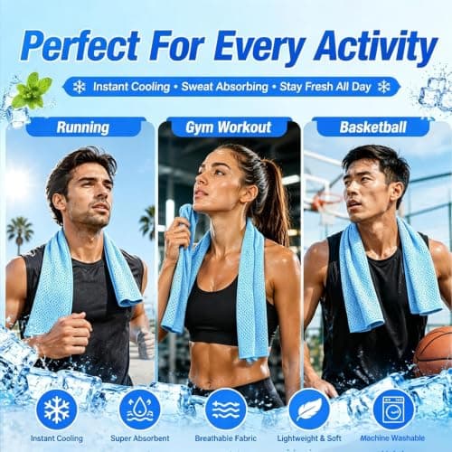 XQMMGO 100 x 30 cm Instant Cooling Towel for Neck & Face, Ice Cold Microfibre Sports Gym Towel with Portable Bottle, Breathable Sweat Bandana for Running, Yoga, Golf, Travel & Hot Weather (light blue) — view 6
