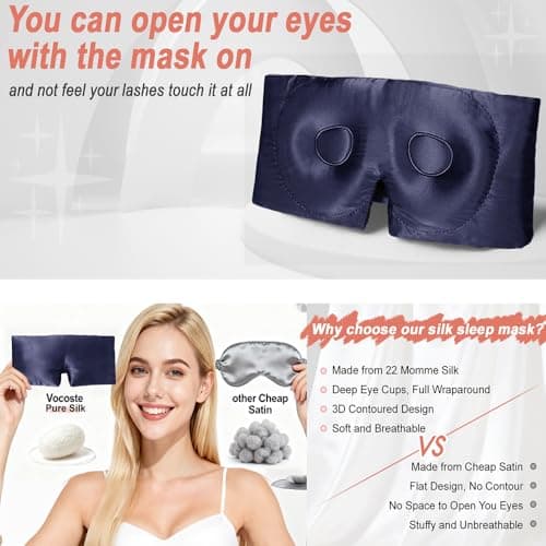 3D Mulberry Silk Sleep Mask 22Momme 6A, Zero Eye Pressure Blackout Navy — view 6