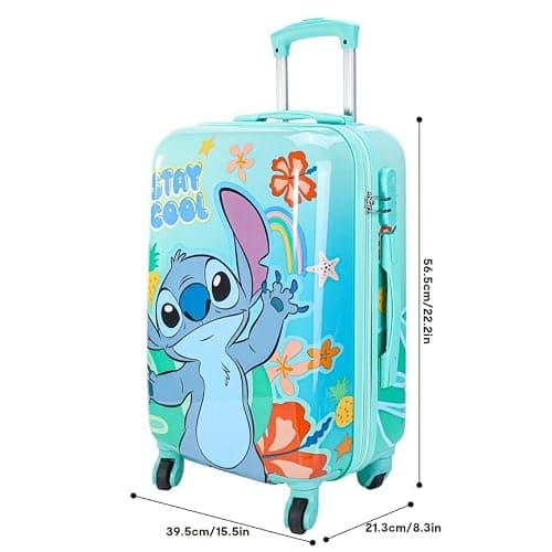 Kids Hard Shell Stitch Trolley Suitcase 57 x 39 x 22cm | Lightweight Children's Travel Luggage Case | Durable Cabin Style Rolling Suitcase | 10kg Capacity Travel Bag for Boys & Girls — view 5