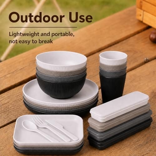 AURALIN Camping Dinnerware Set for 4 41 Pieces Reusable Plastic Canvas Bag — view 5