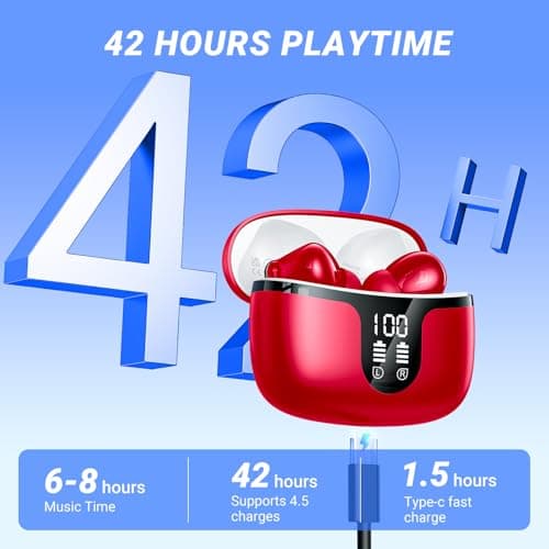 Wireless Earbuds Bluetooth 5.4 Headphones in Ear with 4 ENC Noise Cancelling Mic 2026 New Ear buds 42h Playtime HiFi Stereo Deep Bass Earphones IP6 Waterproof LED Display Bluetooth Earbuds Green — view 5