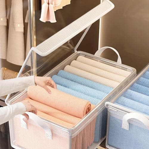 Clothes Storage Boxes - Clothes Storage Bins | Transparent Organizer With Lid | Stackable Multi-Functional Space-Saving Container For Bedroom Closet, Travel Packing, Moving & Household Storagee — view 2