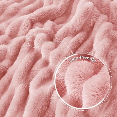 Exclusivo Mezcla Soft Striped Fleece Blanket, Pink Fluffy Sofa Bed Throw — view 5