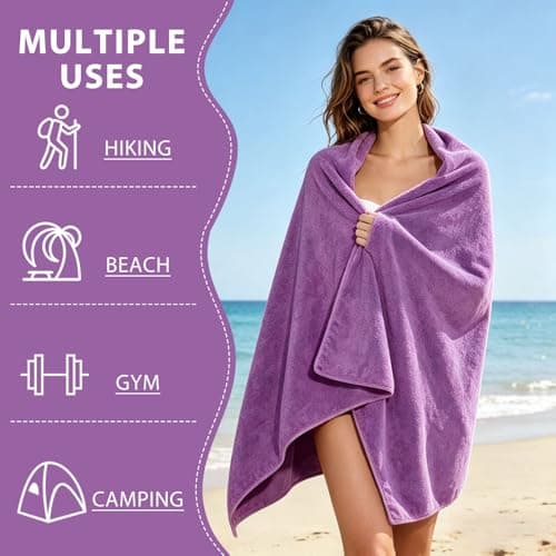 Indrnif Outdoor Magnetic Bath Towel 190 X 80 cm,Quick-Dry Sand-Resistant Beach Towel with Magnetic Closure,Oversized Microfiber Bath Towel for Travel, Swimming, Pool, Yoga, Hiking, Camping (purple) — view 5