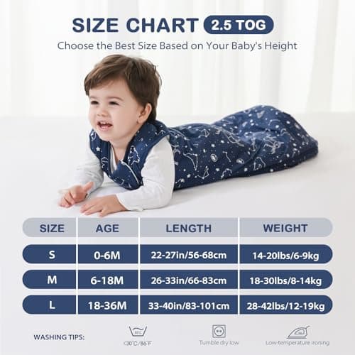 Mosebears Baby Sleeping Bag 2.5 Tog,bamboo Wniter Sleeping Bag Toddler Wearable Blanket for Infant Toddler,Super soft and warm(18-36 months) — view 2