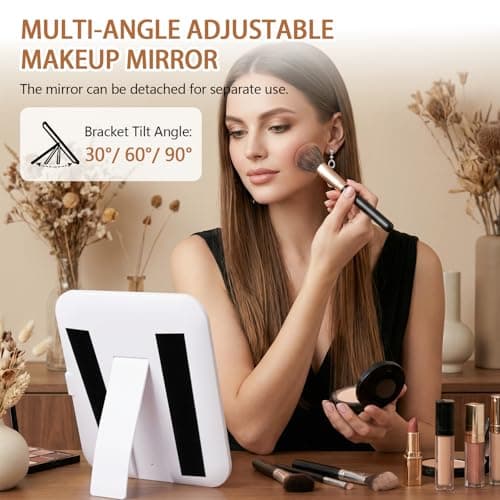 Travel Makeup Bag with LED Mirror - Cosmetic Bag Makeup Organizer Bag with 3 Color Adjustable Light, Detachable Mirror, Waterproof Makeup Case with Adjustable Dividers for Women — view 4