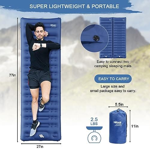 HiiPeak Sleeping Pad - Ultralight Inflatable Sleeping Mat with Built-in Foot Pump & Pillow, Compact Waterproof Camping Air Mattress for Camping, Backpacking, Hiking, Tent Trap Traveling (Navy Blue) — view 2
