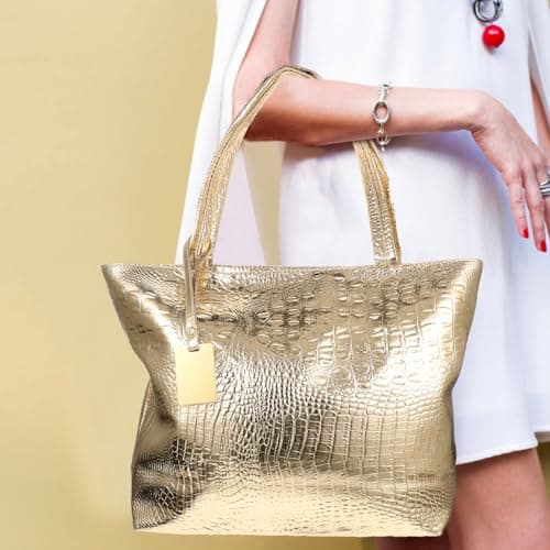 ABOOFAN Capacity Handbag Shoulder Shopping: Large Tote Bag for Women PU Laptop Handbag School Shoulder Bag Business Work Bag, Golden — view 5