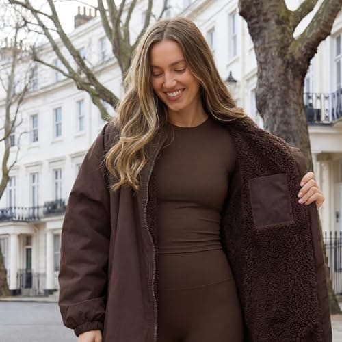 OHS Women's Jackets Drying Robe, Waterproof Jacket Men Fleece Lining Rain Coats for Women Changing Robe with Hood & Pockets Lightweight Ladies Jackets for Outdoor Travel, Dark Brown - L/XL — view 3