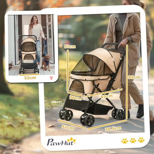 PawHut Dog Stroller with Reversible Handle for Small Dogs Light Brown — view 3