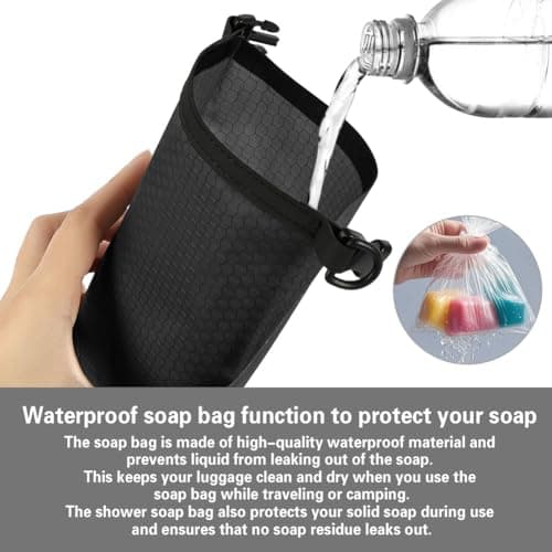 vsshe Travel Soap Bag, Waterproof and Leakproof Soap Travel Storage Bag, Quick Dry Soap Bag, Portable Sealed Storage Bag with Soap Foaming Bag and Carabiner for Travel, Camping, Outdoor (Black) — view 6