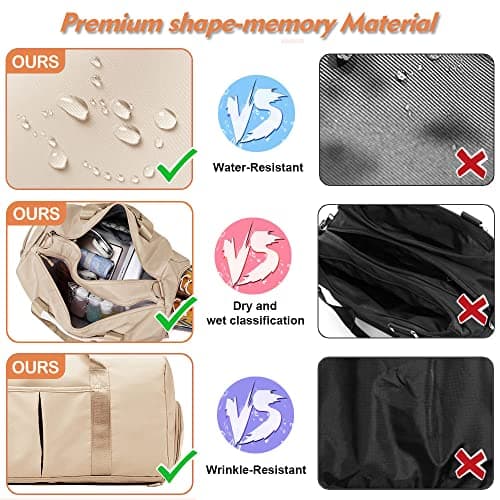 Gym Bag for Women and Men, Travel Duffel Bag for Sports and Weekend Getaway, Waterproof Dufflebag with Shoe and Wet Clothes Compartments, Beige — view 5