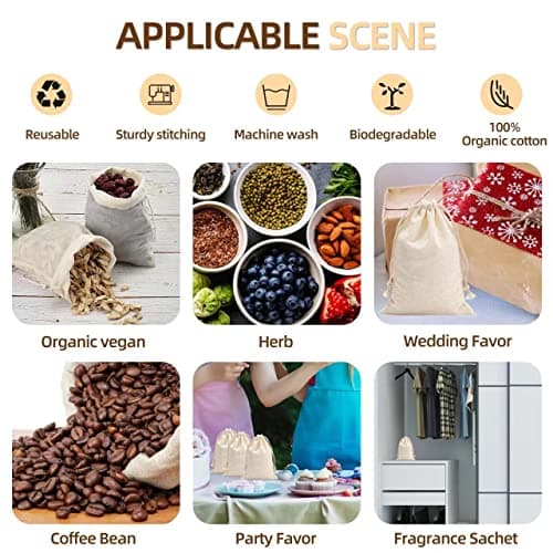 Irich 25 Pack Cotton Muslin Drawstring Bags, Reusable Produce Storage Bags, 100% Organic Muslin Bags for Store Spices, Crafts, Soap or Slag Filter, Soaking Medicinal Liquor (20 * 25cm) — view 6