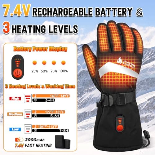 COZII Heated Gloves Rechargeable, 7.4V Electric Heated Gloves for Men Women Fast Heating, 3 Heat Settings & Touchscreen, Winter Hand Warmers Gloves for Sports, Cycling, Skiing — view 3