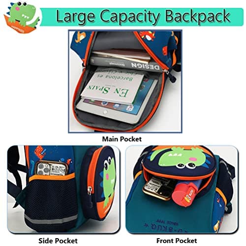 XNDZ Toddler Backpack for Nursery Kids Children Dinosaur Backpack with Chest Strap Kindergarten School Bag Outdoor Rucksack for 3-6 Years Boys Girls — view 4