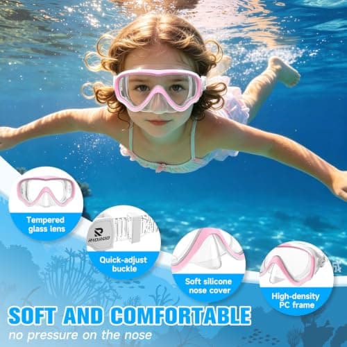 RIOROO Snorkel Mask For Kids, fog Proof and Leak Proof Floating Goggles, 180 ° High-Definition Panoramic Diving Mask With Nose Mask, Swimming Goggles for Boys, Girls, and Teenagers Aged 4-14 — view 4
