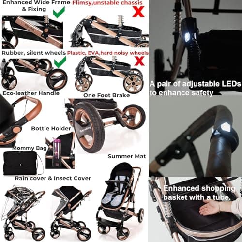 Baby Pram & Pushchair Travel System 3 in1 with Car Seat - Lightweight Folding Buggy Stroller for Newborns 0-36 Months (Black - Silver Frame) — view 2
