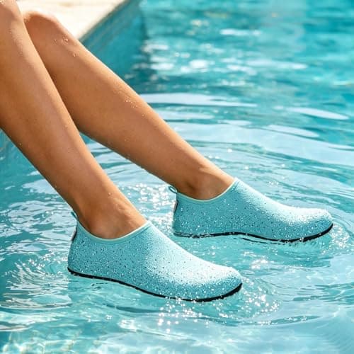 Water Shoes Women Men Beach Swim Shoes Quick Dry Barefoot Shoes Lightweight Aqua Sea Wet Shoes Sport Shoes with Rhinestones for Rocky Stone Beach Swimming Pool Seaside Sports (Sky Blue, 4.5) — view 3