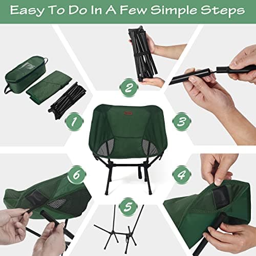 Rainberg Ultra Lightweight Camping Chair, Folding Chair, Camping Chairs for Adults, Foldable Garden Outdoor Picnic BBQ Chairs. (Pack of 2, Green) — view 5