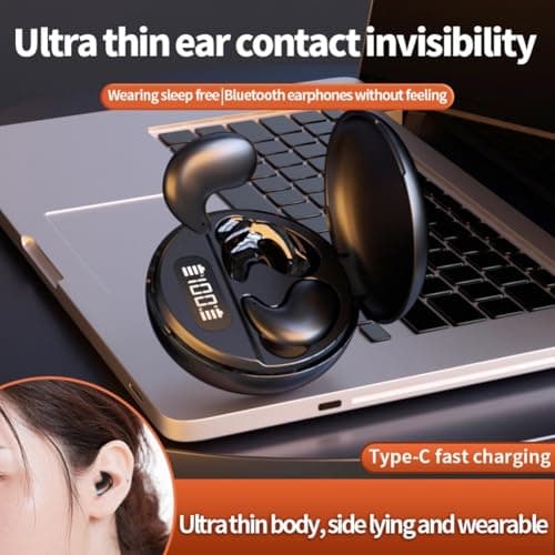 Wireless for mini Sleep Headphones, Invisible Side Sleeping Waterproof Wireless Earphones With A Portable Charger For Home(Khaki) — view 3