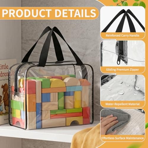 4 Packs Clear Toiletry Bag, 18 x 9 x 25 cm Large Makeup Bags with Self-Adhesive Label, PVC Waterproof, Reusable Travel Toiletries Bag, Toy Storage Bags with Zipper and Handle for Board Games — view 3