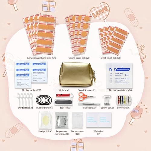 Women's First Aid Kit 120PCS Portable Set Wedding Day Emergency kit Items for Girl Lady Mother Wife Nurse for Girl Lady Mother Wife Nurse Present Set(Golden) — view 2