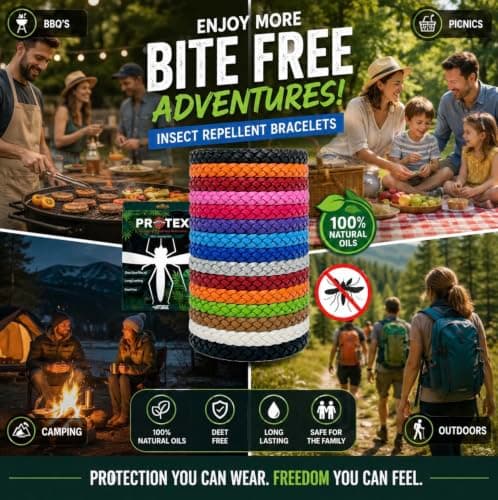 PR0TEX 15 Pack, Insect Repellent Bracelet, Adjustable Leather Deet-Free Wrist Bands, Effective Protection, Insect Mosquito Repeller Bands for Adults & Kids, Resealable Pack. — view 5