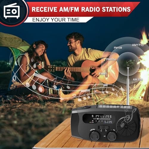 Wind Up Radio UK 2000mAh hand crank radio with AM/FM, Emergency Radio with Flashlight & SOS Alarm, solar radio for Camping, emergency survival kit (Black) — view 6