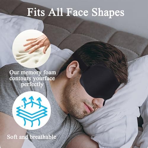 100% Blackout Sleep Mask, 3D Zero Pressure Eye Mask for Sleeping Side Sleepers, Soft & Adjustable Eye Mask for Women Men, Perfect Blindfold for Travel, Deep Sleep,Nap(1Pack) (Black) — view 6