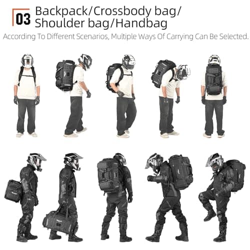 Rhinowalk Motorcycle Saddle Bag Mechanic Motorbike Travel Seat Bag Large Motor Bike Touring Tail Bag Powersports Luggage 50L to 70L with Rain Cover (Black) — view 3