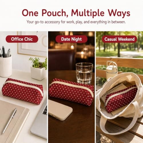 Polka Dot Multi Compartment Pencil Case, Canvas Stationery Storage Pouch — view 6