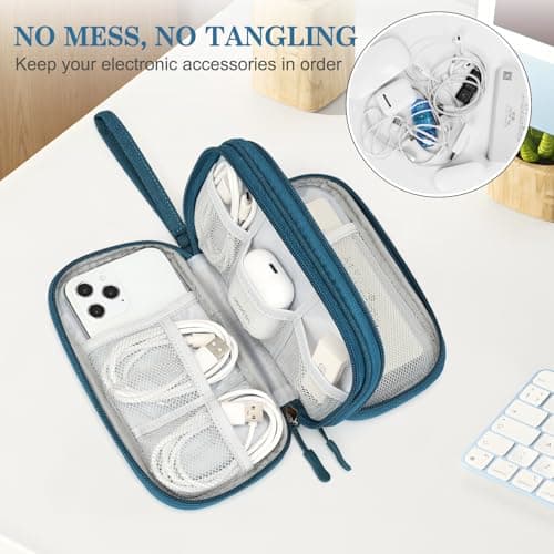 FYY Travel Cable Organiser, Electronics Accessories Bag, Waterproof Tech Storage Pouch, 2-Layer Universal Carry Case for Charger, Power Bank, USB Drive S-Dark Green — view 5