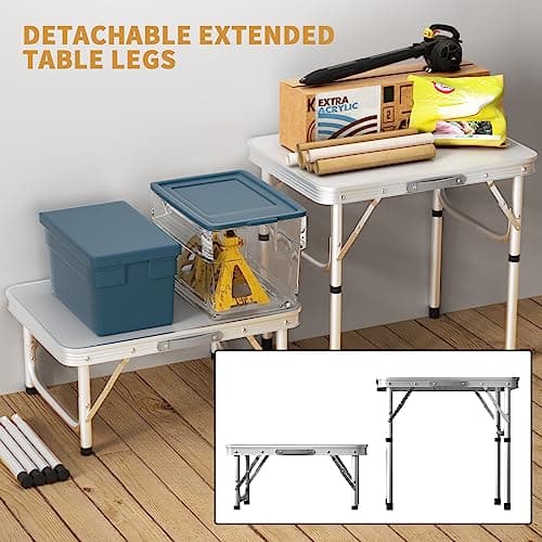 Qimu 60CM Low Camping Table Portable Folding Table Small Foldable Picnic Table with Carry Handle 2ft Adjustable Height Aluminum Lightweight Garden Table for Outdoor Indoor Camping Cooking BBQ Table — view 5