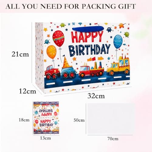 Birthday Gift Bag for Boy Girl,Construction Vehicle Them,32x 22 x 12CM — view 2