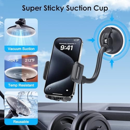 EEEKit Car Phone Holder, Adjustable Car Phone Mount, Strong Suction Windscreen Dashboard Mount for 3.5-6in Smartphones — view 3