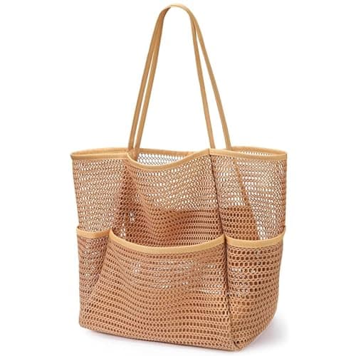 BelleVive Beach Bag with Mini Pouch, Beach Tote Bags, Large Foldable Mesh Travel Bags for Swimming Pools, Mesh Tote Bag for the Beach, Hobo Bag for Women, Shoulder Bag