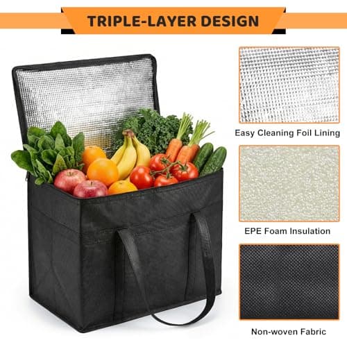 Cool Bag 2Pack - 30L Cooler Bags for Frozen & Hot Food Delivery, Insulated Shopping Bag Foldable Thermal Bags for Camping Picnic Outdoor BBQ — view 3