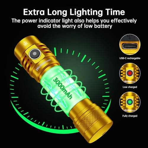 Wurkkos WK03 LED Mini Torch, 1200 Lumens, Extremely Bright Flashlight USB-C Rechargeable with 519A LED, IP68 Waterproof with Magnetic Tail Cover, Portable EDC Torches with 3000 mAh Power Supply(Gold) — view 4
