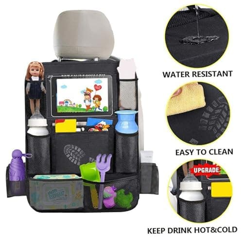 19x24 Inch Waterproof Car Backseat Organizer with Tablet Holder & Mesh Storage Bag, Fastening Straps Car Caddy Organizer for Kids, Travel, Road Trips — view 4