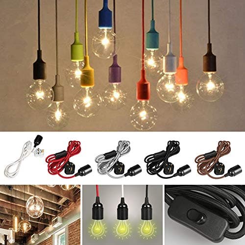 Wowsale Pendant Light Ceiling Lighting Fitting, E27 Lamp Holder Suspended Pendant Light Fitting Kit, 2 Core Gold Fabric Cable Plug with On/Off Switch- UK Plug (Coffee, 2m) — view 6