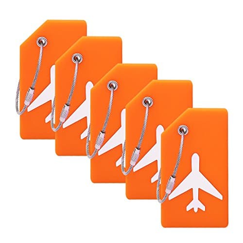 5Pcs Luggage Tags with Name ID Card,Orange Silicon Luggage Tag to Suitcase