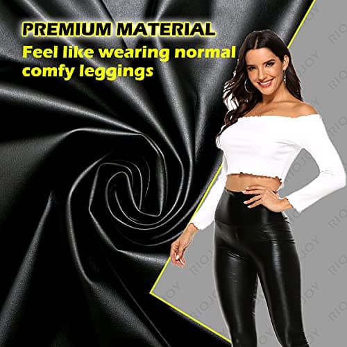 RIOJOY Faux Leather Leggings for Women Wet Look Full Length High Waist Leather Trousers — view 5