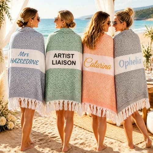 HOME'S FRIEND Personalised Turkish Beach Towel,Custom Embroidered Name Beach Towel,Quick Dry Sand Resistant Beach Towel,100 * 180cm Bohemian Style Travel Bath Towel