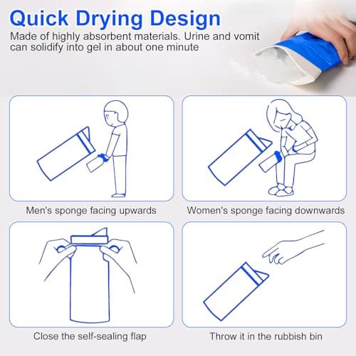 6 Pcs Portable Urinal for Women Men, 700 ml Urine BagsPee Bags, Emergency Toilet Vomit Bags for Travel Urinals, Portable Camping Toilet Bags with Gel for Traffic Jam Hiking Camping Adults Pregnant — view 6