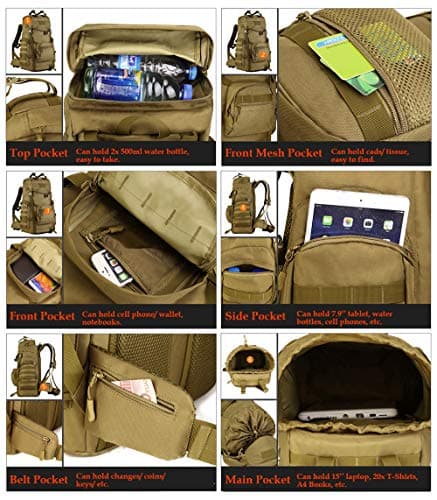 YUHAN Tactical Backpack, 60L Hiking Backpack Military Army Combat Rucksack MOLLE Trekking Rucksack Trekking Backpack Green — view 6