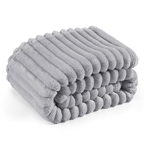 Bedsure Fleece Throw Blanket for Sofa - Fluffy, Light Grey, 130x170 cm