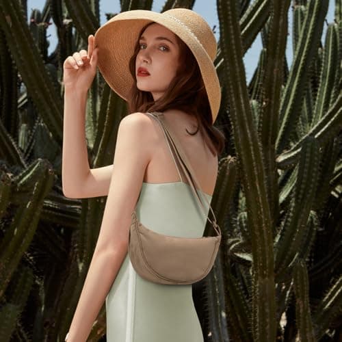 Aucuu Crescent Bag, Nylon Dumpling Bag for Women, Hobos Crossbody Bag with Adjustable Strap, Women's Casual Messenger Bag, Solid Color Chest Bag Shoulder Bag for Daily Use, Khaki — view 3